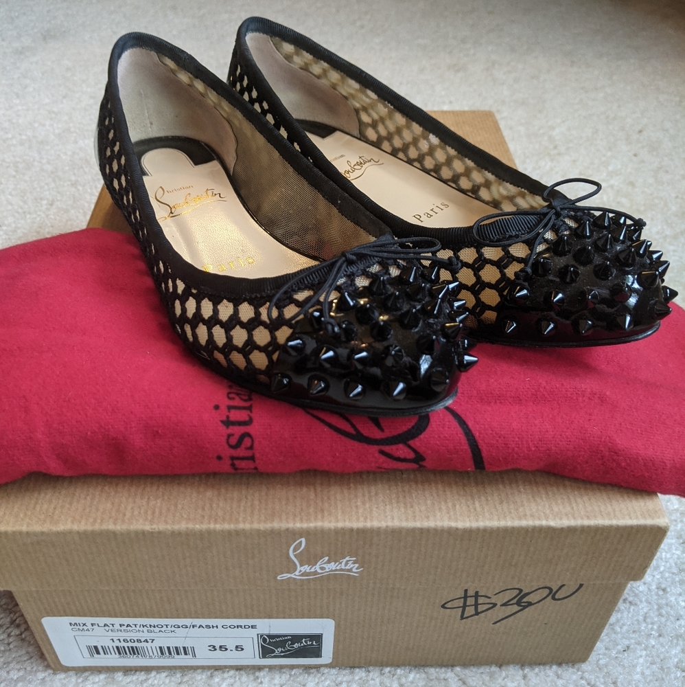 Christian Louboutin Patent Knot Black Studded Flats